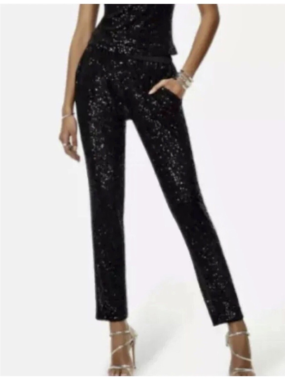 Ramy Brook Size M Arlin Jogger Dress Pant High Rise Black Sequin
Elastic Waist